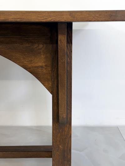 American Arts and Crafts Solid Oak Trestle Dining Table 1960s