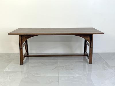 American Arts and Crafts Solid Oak Trestle Dining Table 1960s