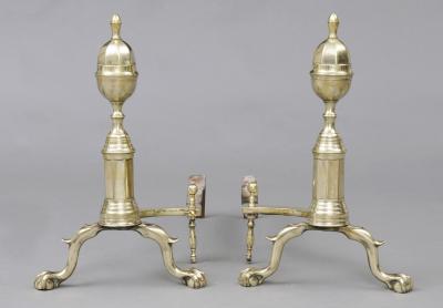 American Brass Andirons Circa 1820