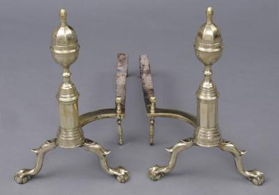 American Brass Andirons Circa 1820