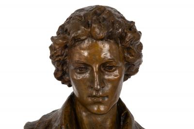 American Bronze Sculpture Bust Percy Shelley 1912 by William Partridge