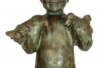 American Bronze Sculpture Fountain Baby Duck Edith Barretto Parsons 41 H