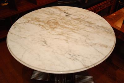 American Cararra Marble Top Table with Chrome Pedestal Base
