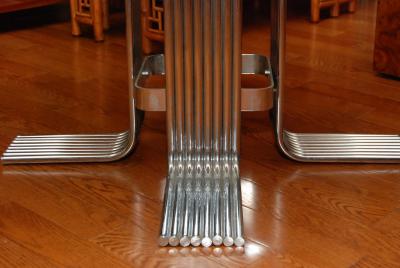 American Cararra Marble Top Table with Chrome Pedestal Base