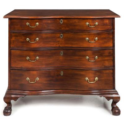 American Chippendale Birchwood Serpentine Chest of Drawers circa 1770