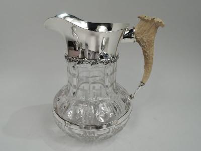 American Classical Cut Glass Water Pitcher with Big Game Horn Handle