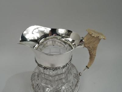 American Classical Cut Glass Water Pitcher with Big Game Horn Handle
