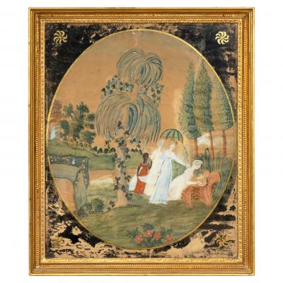 American Classical Schoolgirl Watercolor Of Moses in The Bulrushes 