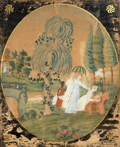 American Classical Schoolgirl Watercolor Of Moses in The Bulrushes 