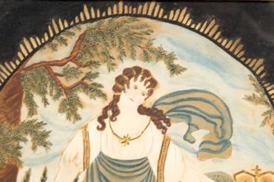 American Classical Watercolor On Paper Of A Female Figure By A Lion And Crown
