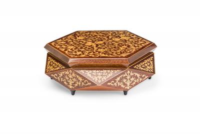 American Contemporary Beige and Brown Round Geometric Jewelry Box