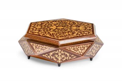 American Contemporary Beige and Brown Round Geometric Jewelry Box