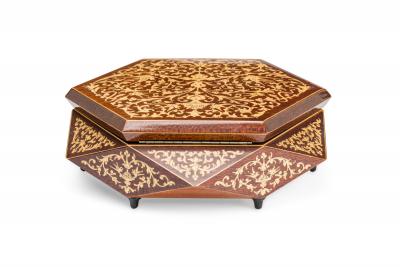 American Contemporary Beige and Brown Round Geometric Jewelry Box