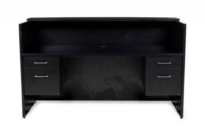 American Contemporary Black Laminate Suspended Twin Pedestal Reception Desk