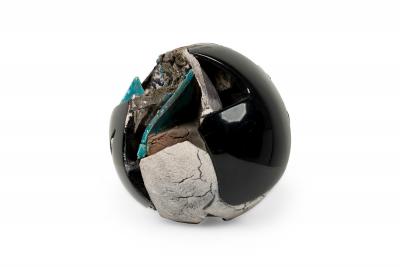 American Contemporary Blue and Black Mixed Media Orb
