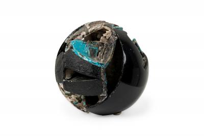 American Contemporary Blue and Black Mixed Media Orb
