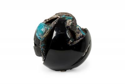 American Contemporary Blue and Black Mixed Media Orb
