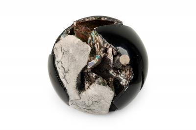 American Contemporary Blue and Black Mixed Media Orb