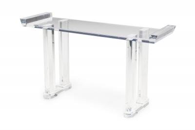 American Contemporary Lucite Console Table with Glass Top