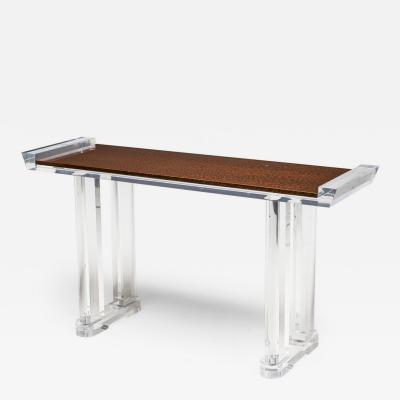 American Contemporary Lucite Console Table with Glass Top
