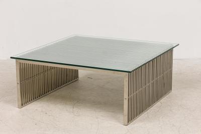 American Contemporary Steel Slatted Glass Top Coffee Table