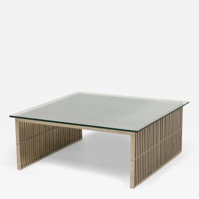 American Contemporary Steel Slatted Glass Top Coffee Table