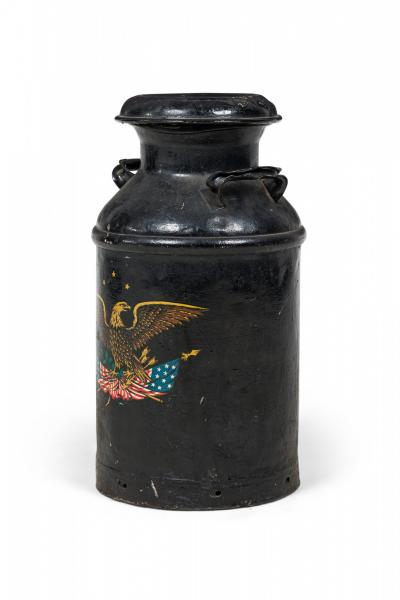 American Country Patriotic Painted Milk Pail with Eagle and American Flags