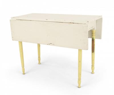 American Country Rustic White Painted Drop Leaf Table