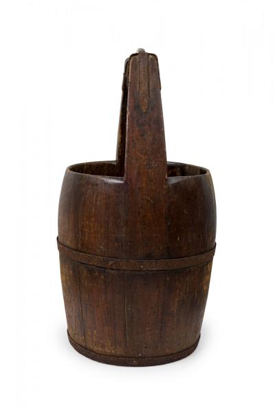American Country Rustic Wooden Plank and Iron Barrel Basket Umbrella Stand
