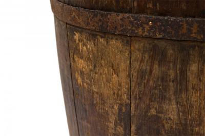 American Country Rustic Wooden Plank and Iron Barrel Basket Umbrella Stand