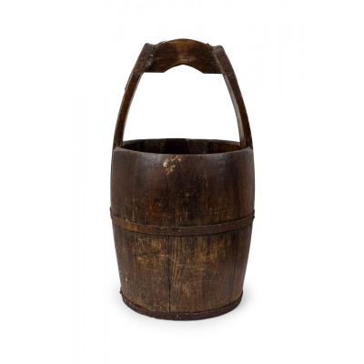 American Country Rustic Wooden Plank and Iron Barrel Basket Umbrella Stand