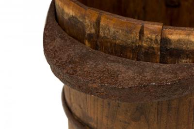 American Country Rustic Wooden Plank and Iron Barrel Umbrella Stand
