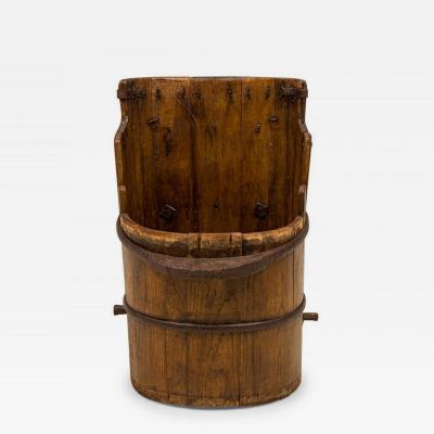 American Country Rustic Wooden Plank and Iron Barrel Umbrella Stand