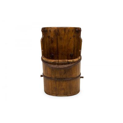 American Country Rustic Wooden Plank and Iron Barrel Umbrella Stand