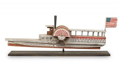 American Country Style Carved Painted Wood Steamboat