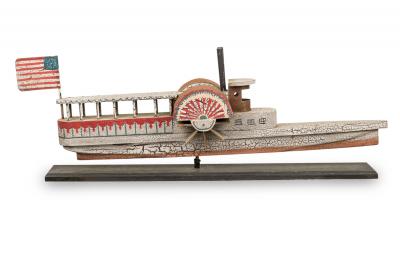 American Country Style Carved Painted Wood Steamboat