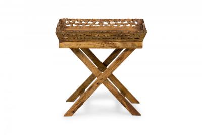 American Country Style Carved Wooden Tray Top Collapsible Table