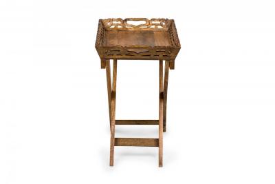 American Country Style Carved Wooden Tray Top Collapsible Table