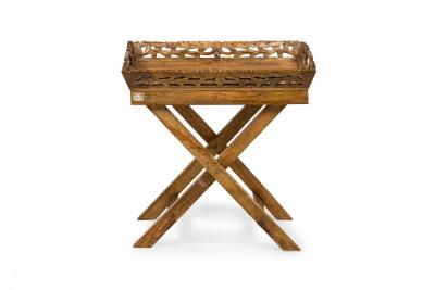 American Country Style Carved Wooden Tray Top Collapsible Table
