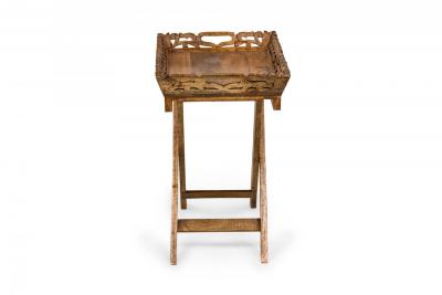 American Country Style Carved Wooden Tray Top Collapsible Table
