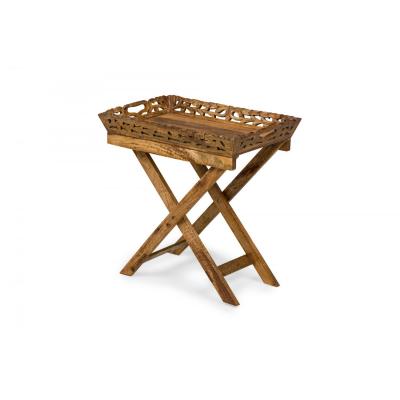 American Country Style Carved Wooden Tray Top Collapsible Table