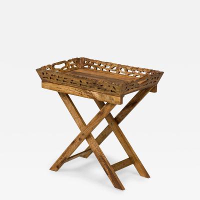 American Country Style Carved Wooden Tray Top Collapsible Table