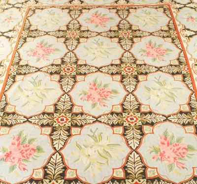American Country Style Crewel Floral Rug