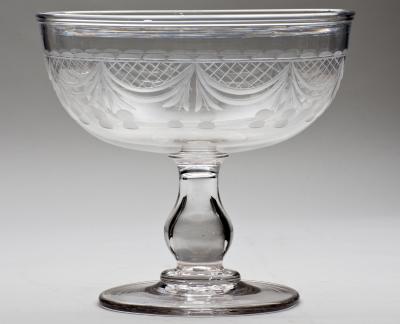 American Cut Etched Compote Circa 1835