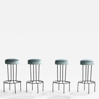American Designer Counter Stools with Iron and Velvet USA 1950s