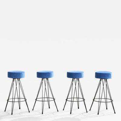 American Designer Counter Stools with Iron and Velvet USA 1950s