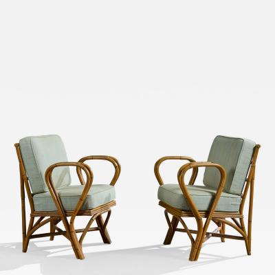American Designer Lounge Chair with Bamboo and Fabric USA 1970s