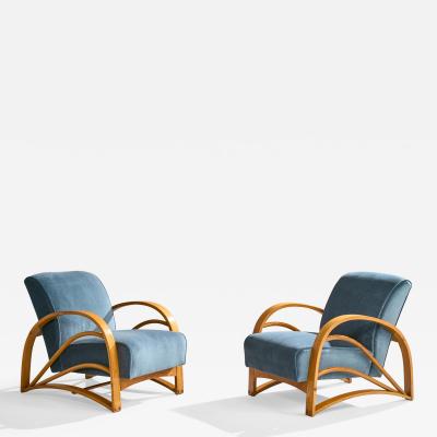 American Designer Lounge Chairs with Oak and Mohair USA 1950s
