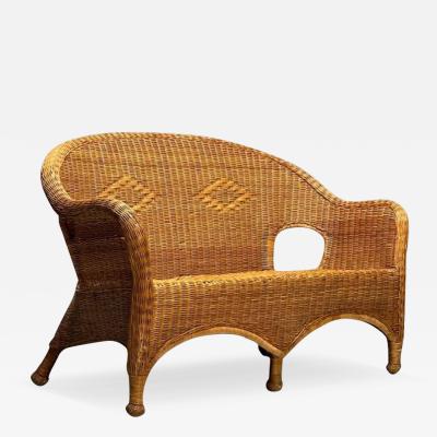 American Designer Mid Century Modern Wicker Settee USA 1970s