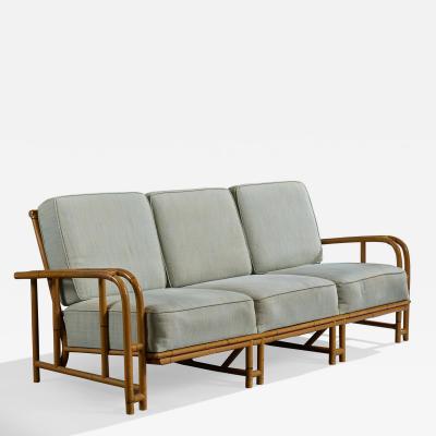 American Designer Sofa with Bamboo and Fabric USA 1970s